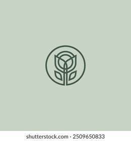 Logotipo original sob a forma de uma flor composta pelas letras P, na qual se encontra o sol. Logotipo moderno exclusivo no vetor.