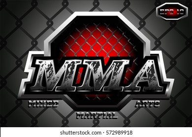 original logo mixed martial arts,metal letters,steel cage,MMA,on a dark background