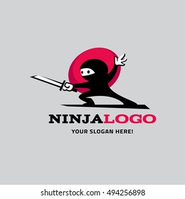 Original logo template with the image of the little ninja with sword in the background of the red circle.