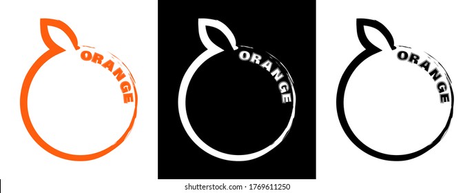 original logo of a whole orange with a leaf. Part of the menu design. Black white vector