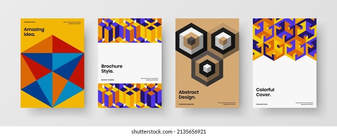 Original magazine cover A4 design vector template bundle. Premium geometric hexagons presentation layout composition.