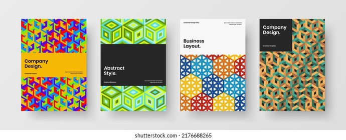 Original magazine cover A4 vector design template collection. Clean mosaic tiles poster layout bundle.