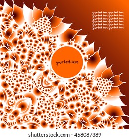 Original Mandala. Square bright background. There is a place for your text. Holly. Decor for your design, lace pattern in the form of a round corner in oriental style.