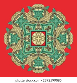 Original mandala in vintage style on a red background. Vector illustration