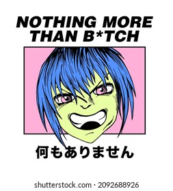 original manga character face illustration with slogan japanese words translation is nothing much