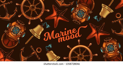 Original marine vector banner in vintage style.