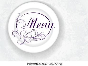 Original menu design with plate. Vector illustration.
