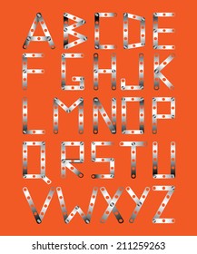 Original metal font in the style the designer on a gray background