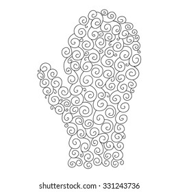 Original mitten is from linear helical elements are black on a white background. Vector illustration