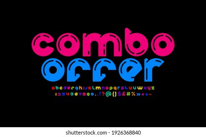Original modern alphabet, bright rounded font, trendy multi colored letters from A to Z and numbers from 0 to 9, vector illustration 10EPS