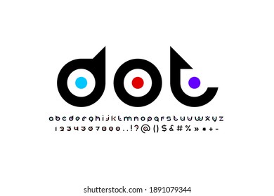 Original Modern Alphabet, Rounded Black Font, Trendy Letters And Numbers With Colored Dot, Vector Illustration 10EPS