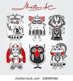 original modern cute ornate doodle fantasy monster personage collection . Karakoko style