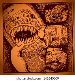 original modern cute ornate doodle fantasy monster personage, phone cover design