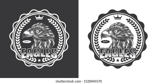 The original monochrome vector emblem of the American football club with the image of an eagle. T-shirt design, logos.