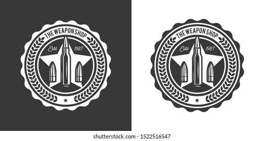 Original monochrome vector emblem with the image of combat bullets in retro style.