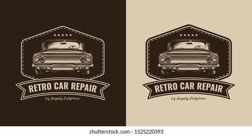 Original monochrome vector emblem in retro style. Repair of vintage cars.