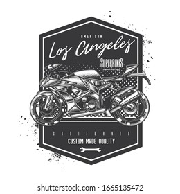 Original monochrome vector emblem in vintage style. The fastest motorcycle. Superbike.