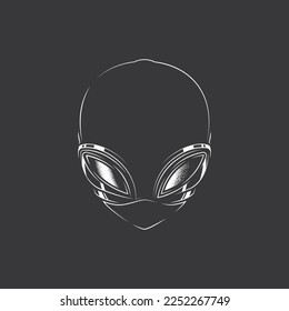 Original monochrome vector illustration of an alien head in retro style.