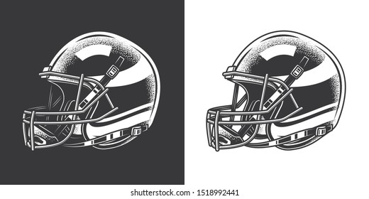 Original monochrome vector illustration. American football helmet in retro style.