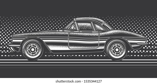 Original monochrome vector illustration. American muscle car on a bright background in the style of 80-90's