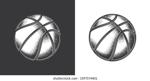 Original monochrome vector illustration. Basketball ball in vintage style.