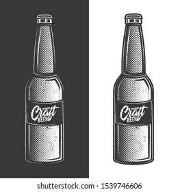 Original monochrome vector illustration of a beer bottle in retro style.