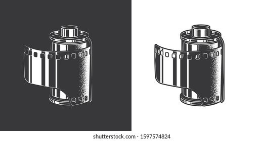 Original monochrome vector illustration. Film for the camera in vintage style.