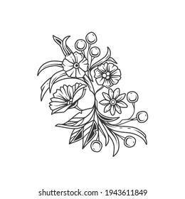 Original monochrome vector illustration of flowers in vintage style.