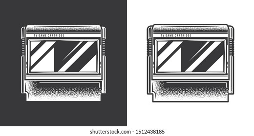 Original monochrome vector illustration game cartridge from 8 bit console in retro style