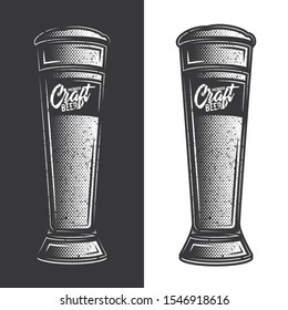 Original monochrome vector illustration of a glass of beer in retro style.