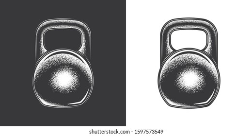 Original monochrome vector illustration. Kettlebell in vintage style.