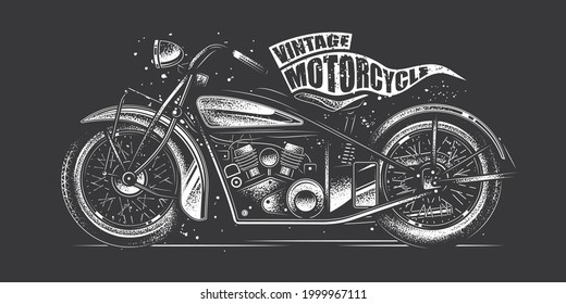 Original monochrome vector illustration in retro style. American motorcycle custom made. T-shirt Design