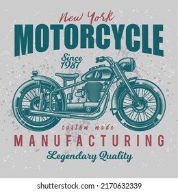 Original monochrome vector illustration in retro style. American motorcycle custom made.