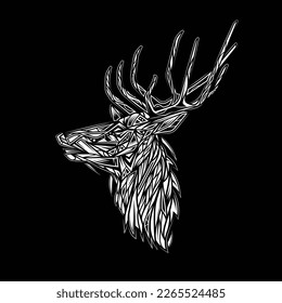 Original monochrome vector illustration in retro style. Deer head in abstract style. Design for t-shirt or sticker