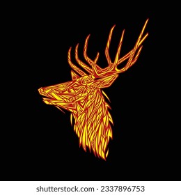 Original monochrome vector illustration in retro style. Deer head in abstract style. Design for t-shirt or sticker