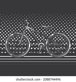 Original monochrome vector illustration. Original monochrome vector illustration. Sports bicycle with large wheels made on a bright background in the style of 80-90's