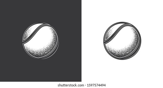 Original monochrome vector illustration. Tennis ball in vintage style.