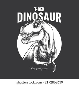 Original monochrome vector illustration of a Tyrannosaurus Rex on a black and white background. T-Rex