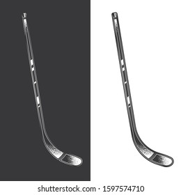 Original monochrome vector illustration. Vintage-style hockey stick.