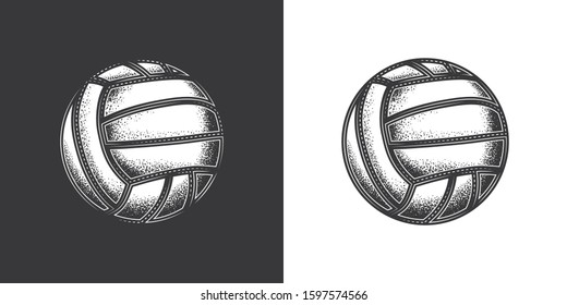 Original monochrome vector illustration. Volleyball in vintage style.