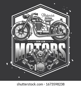 Original monochrome vector label in vintage style. American motorcycle custom made.