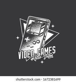 Símbolo retro vectorial monocromo original. Consola de juego portátil. Diseño de pantalones en T