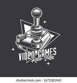 Original monochrome vector retro emblem. Vintage joystick. T-shirt design