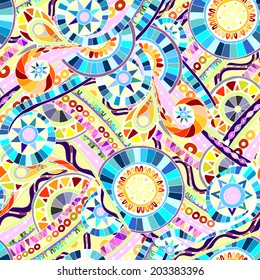 Original mosaic drawing tribal doddle ethnic pattern. Seamless background with geometric elements. Used clipping mask for easy editing.