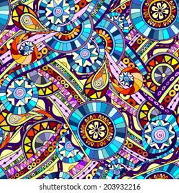 Original mosaic drawing tribal doddle ethnic pattern. Seamless background with geometric elements. Used clipping mask for easy editing.