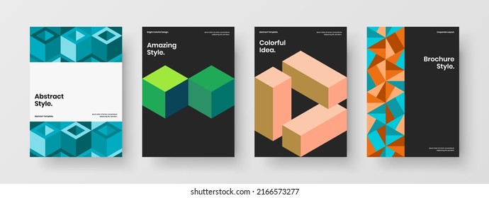 Original mosaic hexagons cover template composition. Clean leaflet vector design concept collection.