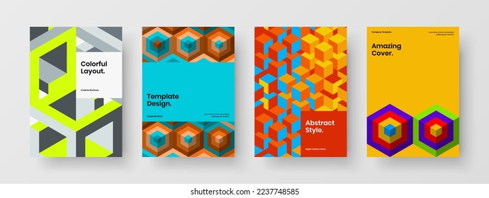 Original mosaic hexagons leaflet template collection. Amazing journal cover A4 design vector layout composition.
