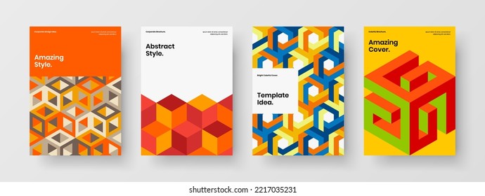 Conjunto de plantillas de portada del diario de patrones de mosaico original. Catálogo de la empresa asombrosa colección de ilustraciones vectoriales de diseño A4.