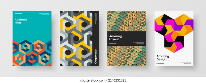 Original Mosaic Shapes Book Cover Layout Collection. Multicolored Company Identity Design Vector Concept Composition.