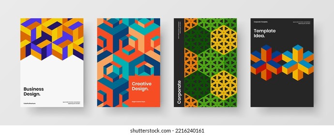 Original mosaic shapes handbill concept composition. Vivid book cover design vector layout set.